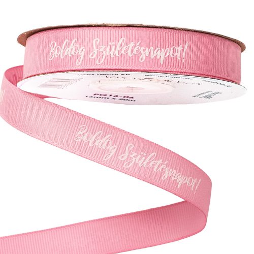 "Boldog Születésnapot!" inscription grosgrain ribbon 16mm x 20m - Pink