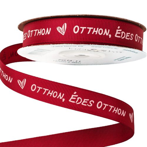 "Otthon, Édes Otthon" inscription grosgrain ribbon 16mm x 20m - Burgundy