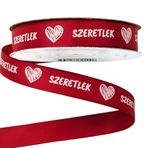 "Szeretlek" inscription, hearty grosgrain ribbon 16mm x 20m - Burgundy