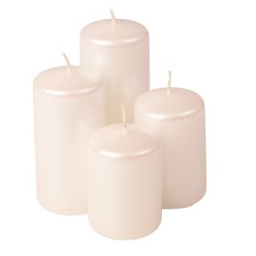   Lépcsős adventi henger gyertya készlet, Ø50 x 70/80/100/120mm - Metál gyöngyház fehér