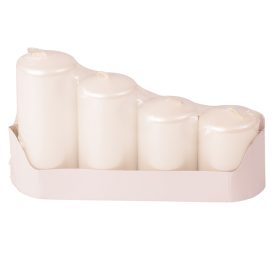   Lépcsős adventi henger gyertya készlet, Ø50 x 70/80/100/120mm - Metál gyöngyház fehér