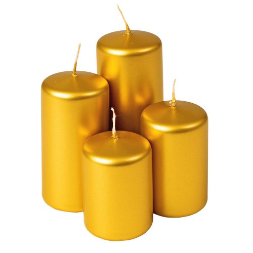 Lépcsős adventi henger gyertya készlet, Ø50 x 70/80/100/120mm - Metál arany