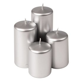  Lépcsős adventi henger gyertya készlet, Ø50 x 70/80/100/120mm - Metál ezüst