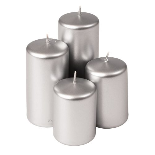 Lépcsős adventi henger gyertya készlet, Ø50 x 70/80/100/120mm - Metál ezüst
