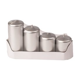   Lépcsős adventi henger gyertya készlet, Ø50 x 70/80/100/120mm - Metál ezüst