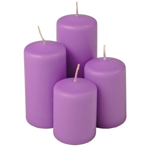 Lépcsős adventi henger gyertya készlet, Ø50 x 70/80/100/120mm - Matt lila