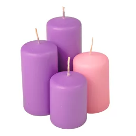   Lépcsős adventi henger gyertya készlet, Ø50 x 70/80/100/120mm - Matt 3 lila, 1 rózsaszín