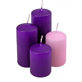   Lépcsős adventi henger gyertya készlet, Ø50 x 70/80/100/120mm - Matt 3 sötétlila, 1 rózsaszín