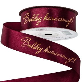   "Boldog Karácsonyt!" feliratos szatén szalag 25mm x 20m - Wine red