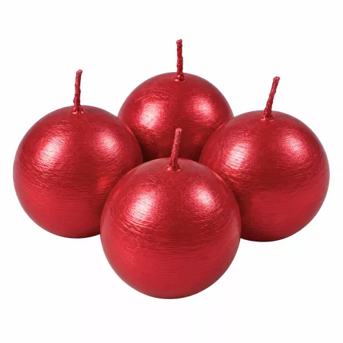 Rusztikus metál gömb adventi gyertya készlet, 5cm - Piros