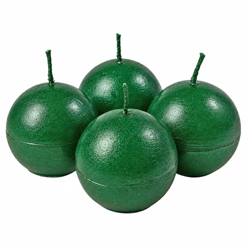 Rusztikus metál gömb adventi gyertya készlet, 5cm - Zöld
