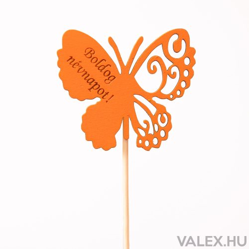 Butterfly, "Boldog névnapot" inscription pick 7 x 33cm - Orange