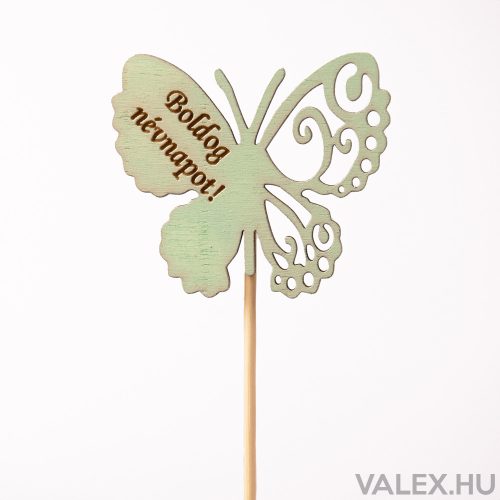 Pillangós, "Boldog névnapot" feliratos betűző 7 x 33cm - Világos zöld