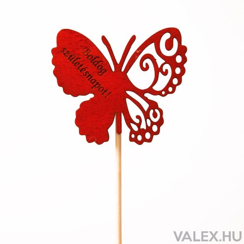 Pillangós, "Boldog születésnapot" feliratos betűző 10 x 33cm - Piros