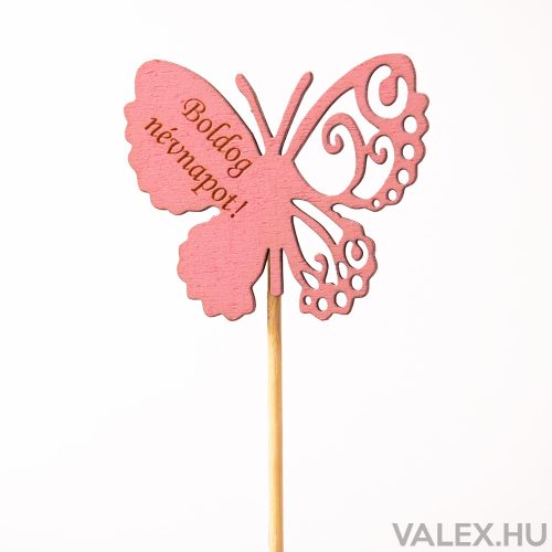 Butterfly, "Boldog névnapot" inscription pick 7 x 33cm - Pink