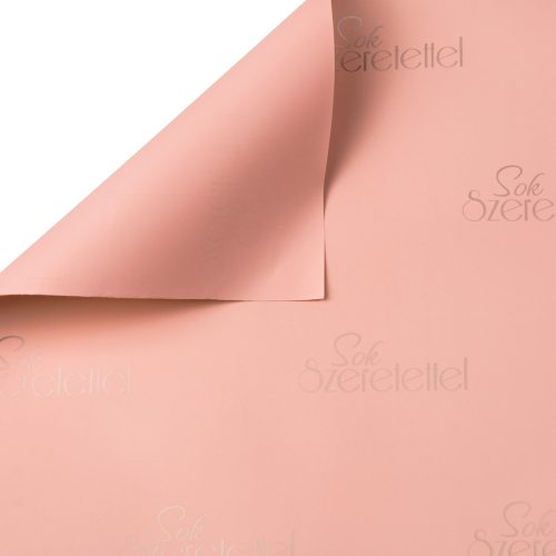 "Sok Szeretettel" feliratos fólia tekercs 58cm x 10m - Púder rózsaszín/Arany