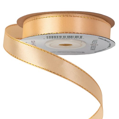 Satin ribbon with golden edge 16mm x 20m - Cream 