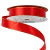 Satin ribbon with golden edge 16mm x 20m - Red 