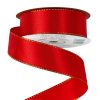 Satin ribbon with golden edge 25mm x 20m - Red 