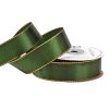 Satin ribbon with golden edge 25mm x 20m - Dark Green 