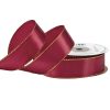 Satin ribbon with golden edge 25mm x 20m - Burgundy 