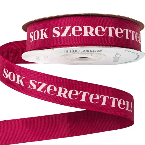 "Sok Szeretettel!" inscription grosgrain ribbon 20mm x 20m - Burgundy