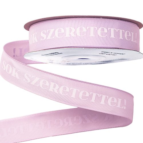 "Sok Szeretettel!" inscription grosgrain ribbon 20mm x 20m - Light purple