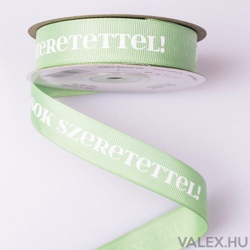 "Sok Szeretettel!" inscription grosgrain ribbon 20mm x 20m - Sage green