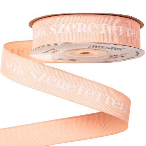 "Sok Szeretettel!" inscription grosgrain ribbon 20mm x 20m - Peach