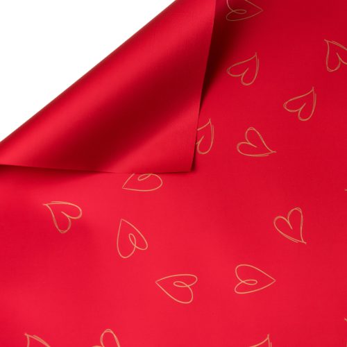 Heart-patterned foil sheet 58cm x 58cm, 20pcs - Red/Gold