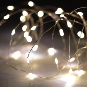 Szolár micro LED-es fényfüzér, 5 + 1m, melegfehér