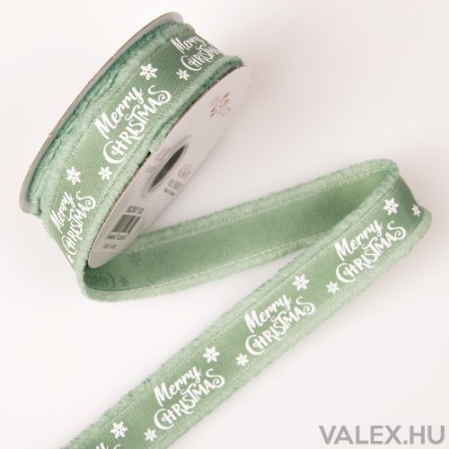 Fluffy edges, "Merry Christmas" inscription ribbon 23mm x 6.4m - Green