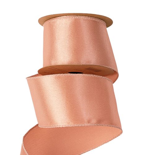 Fényes szatén szalag drótos szegéllyel 63mm x 5m - Rose gold