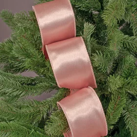 Glossy Satin Ribbon with Wired Edge 63mm x 5m - Rose Gold
