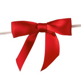   Satin Ribbon Bow, approx. 9 x 7cm, with Covered Fixing Wire on the Back, 10pcs - Red