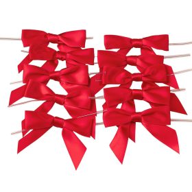   Satin Ribbon Bow, approx. 9 x 7cm, with Covered Fixing Wire on the Back, 10pcs - Red