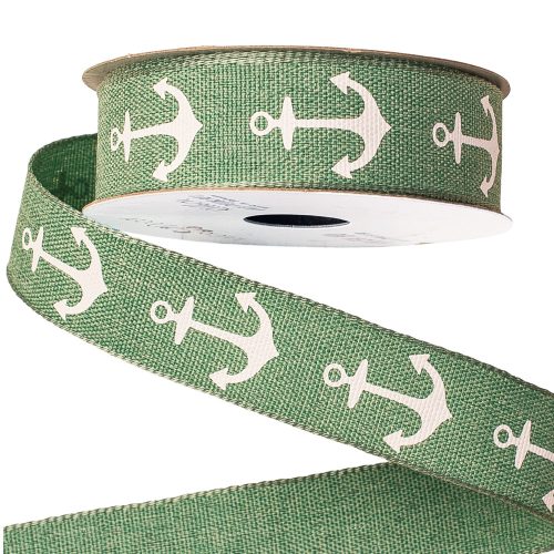 Anchor linen ribbon 23mm x 6.4mm - Green
