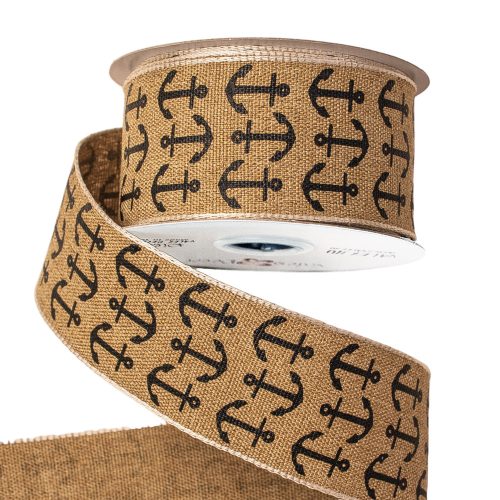 Anchor linen ribbon with wire edge 38mm x 6.4m - Nature