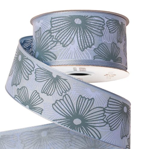 Floral pattern premium textil ribbon with wired edge 38mm x 6.4m - Blue