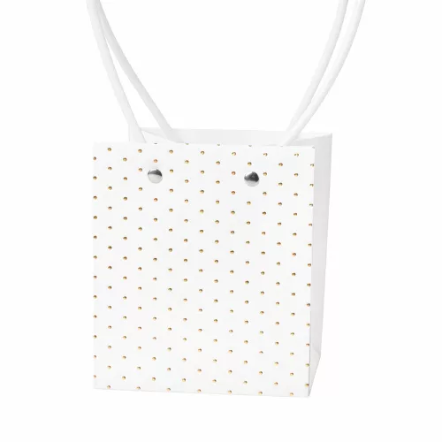 10db. dombornyomott virág-ajándék táska 11.5(h) x 11.5(sz) x 13(m) cm - Fehér