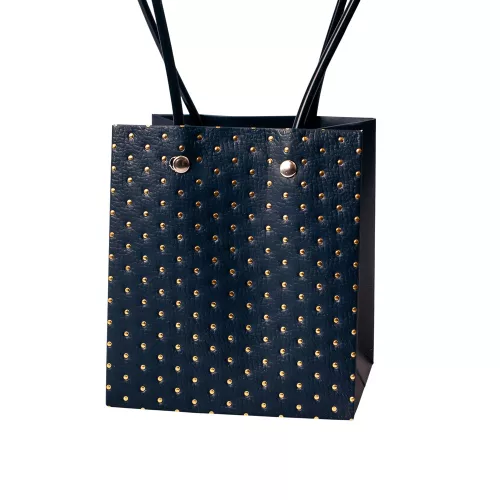 10db. dombornyomott virág-ajándék táska 11.5(h) x 11.5(sz) x 13(m) cm - Tengerészkék