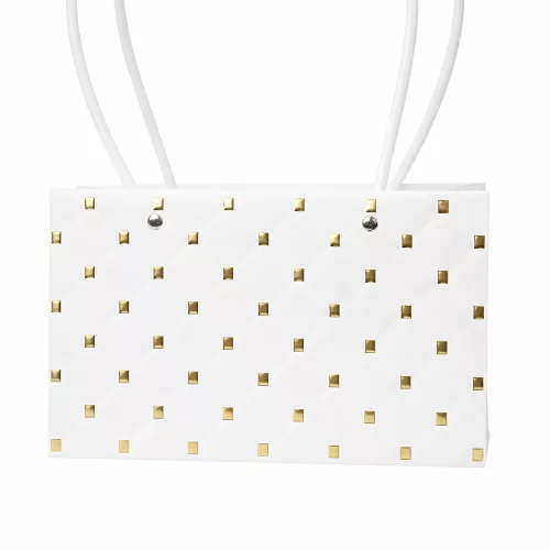 10db. dombornyomott virág-ajándék táska 22(h) x 10.5(sz) x 13.5(m) cm - Fehér/Arany