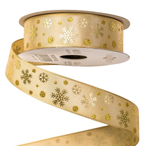 Snowflake Christmas textil ribbon 23mm x 6.4m - Gold