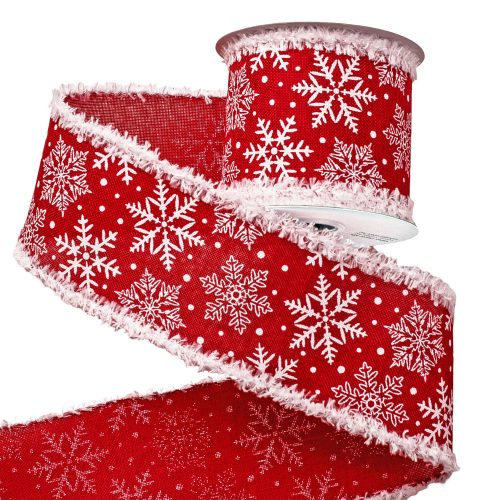 Bolyhos szélű hópelyhes szalag drótos szegéllyel 64mm x 6.4m - Piros