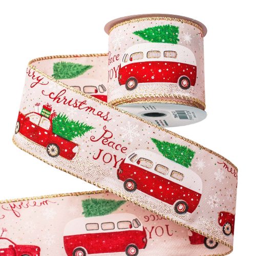 Pine tree-car Christmas ribbon with wired edge 64mm x 6.4m