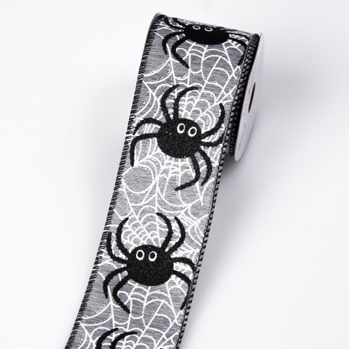 Halloween ribbon with wired edge 64mm x 6.4m - Gray