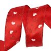 Heart pettern satin ribbon with wired edge 38mm x 10m