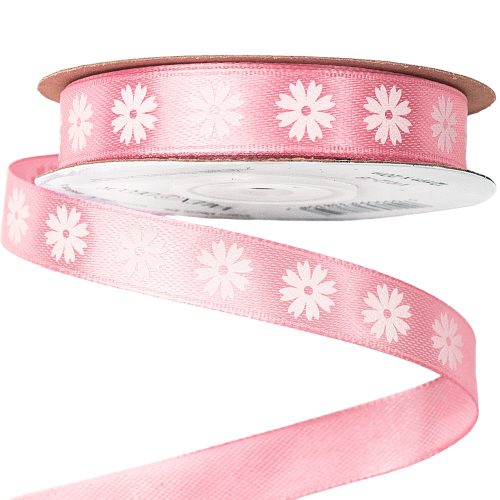 Floral pattern satin ribbon 12mm x 20m - Pink