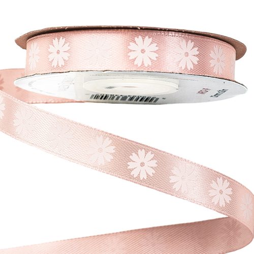 Floral pattern satin ribbon 12mm x 20m - Powder pink