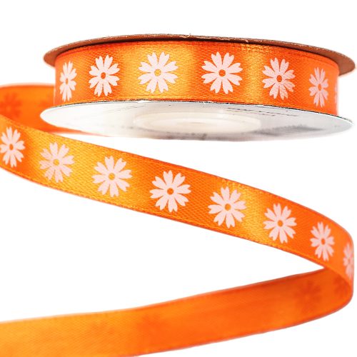 Floral pattern satin ribbon 12mm x 20m - Dark orange